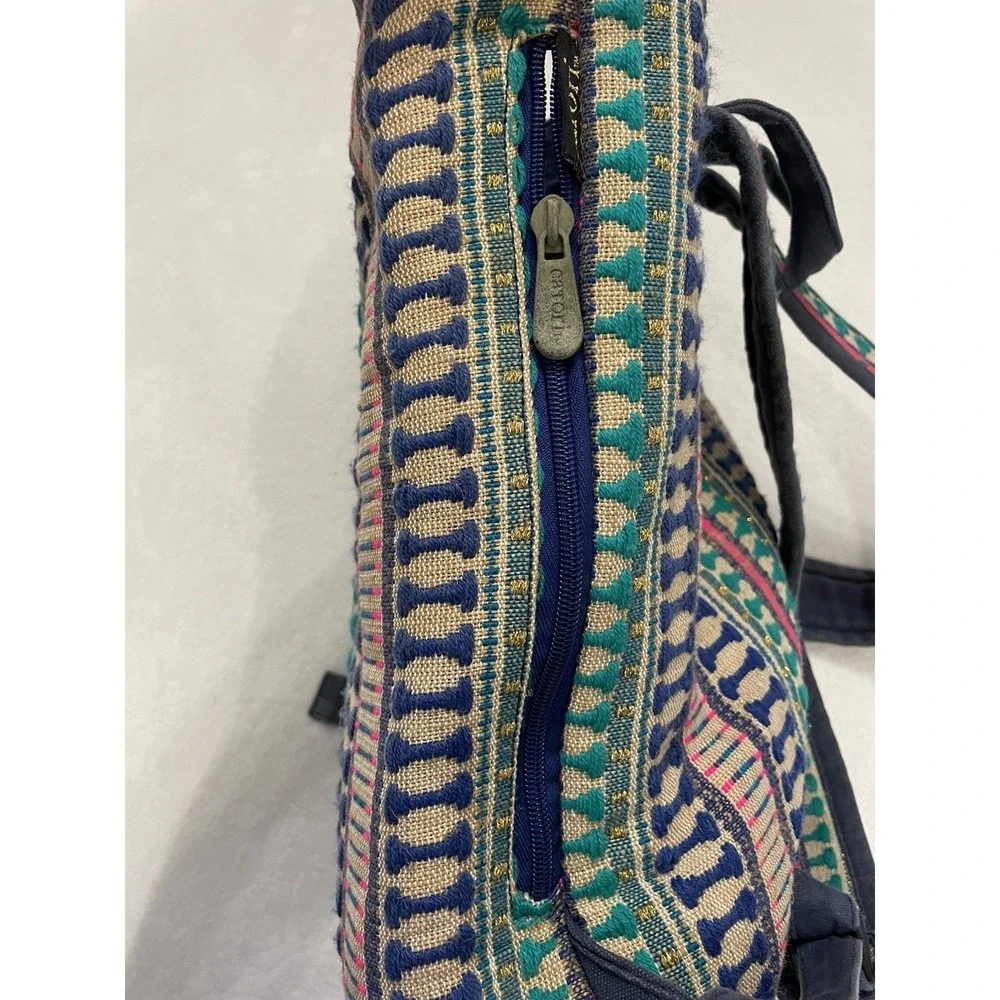 Vintage 90's Drawstring Backpack Boho Southwestern Tribal Woven Rucksack Catori